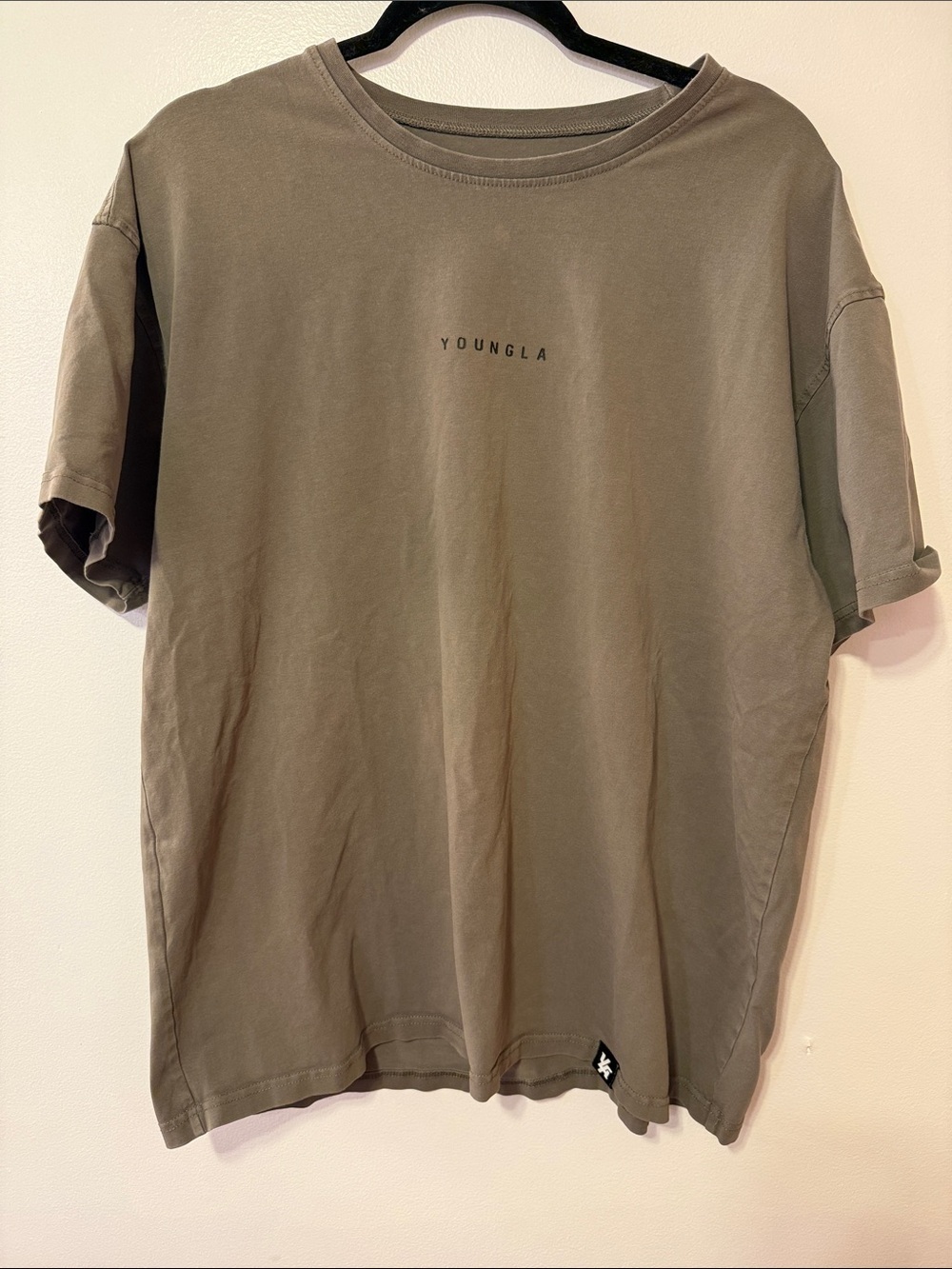 YoungLA Oversized Taupe Neutral Graphic Tee Shirt Size Large